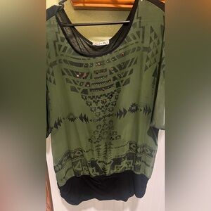 BIG SALE(5 for $20)- Trendy Olive Green Geometric Women's Top